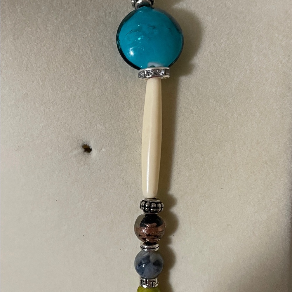 Artisan Turquoise and Silver Glass and Stone Pendant Necklace - Picture 10 of 11